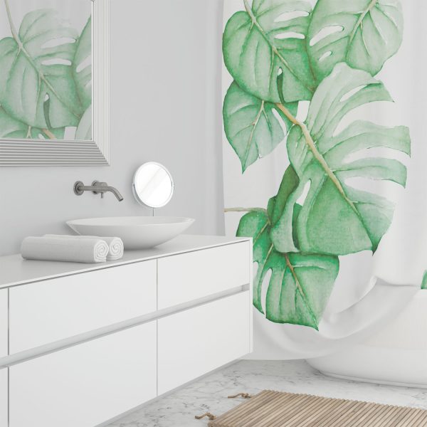 Green palm leaves tropical shower curtain