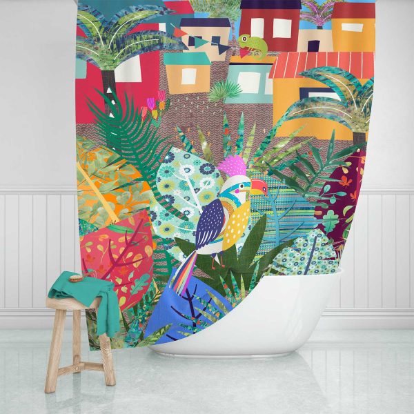 colorful jungle bathroom shower curtain for kids