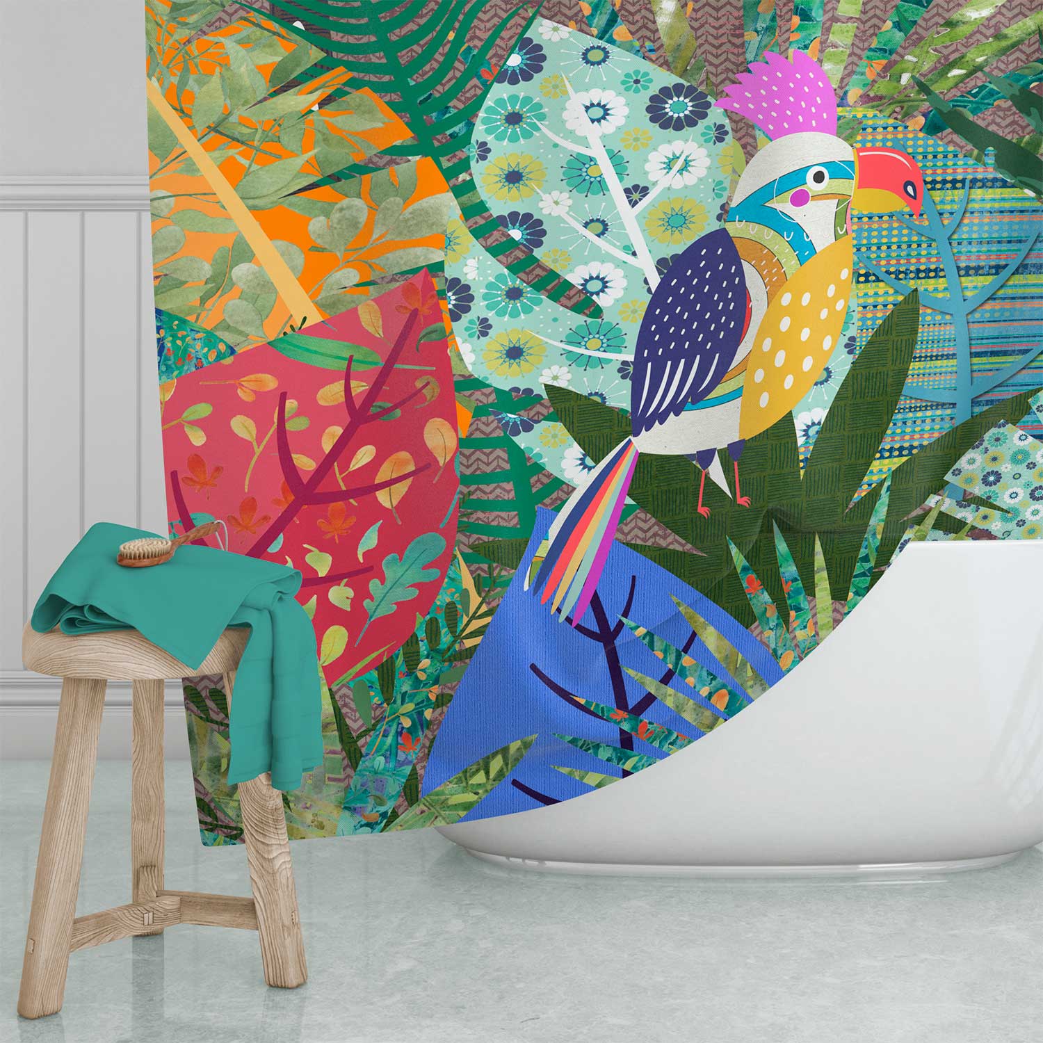 colorful fun jungle shower curtain for kids bathroom