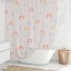 girls bathroom shower curtain with pink and orange rainbows