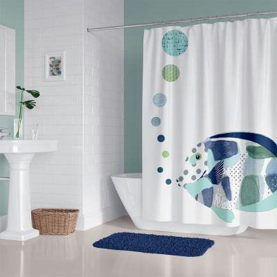 Big Blue Fish Shower Curtain for Kids Bathroom
