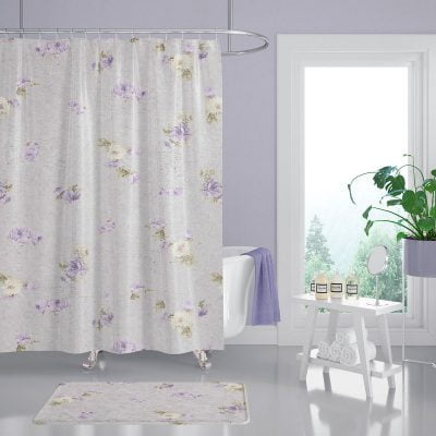 Floral Shower Curtain with Mauve purple floral print