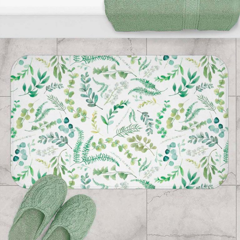 Bathroom Mat with Leafy Green Leaves