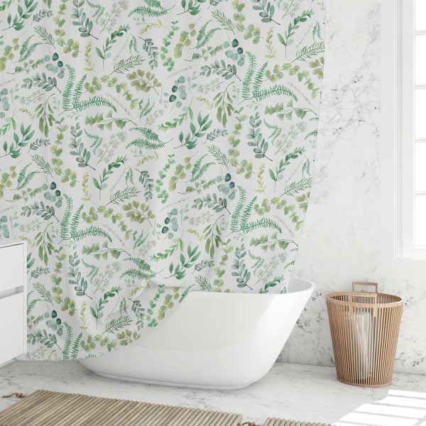 leafy green floral shower curtain