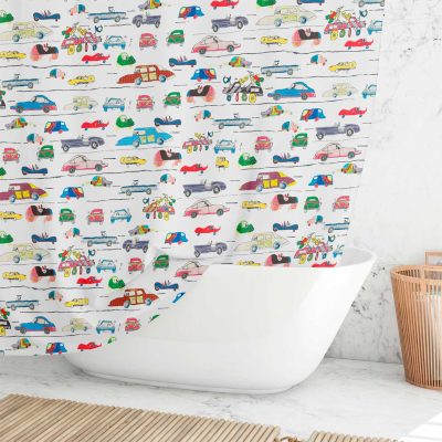 Little Boys' Car Shower Curtain: Artist Designed, 72x72 Waterproof Polyester Fabric, Includes 12 Hooks for Easy Setup