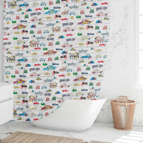 Toddler Boys Shower Curtain with Car Printed Fabric