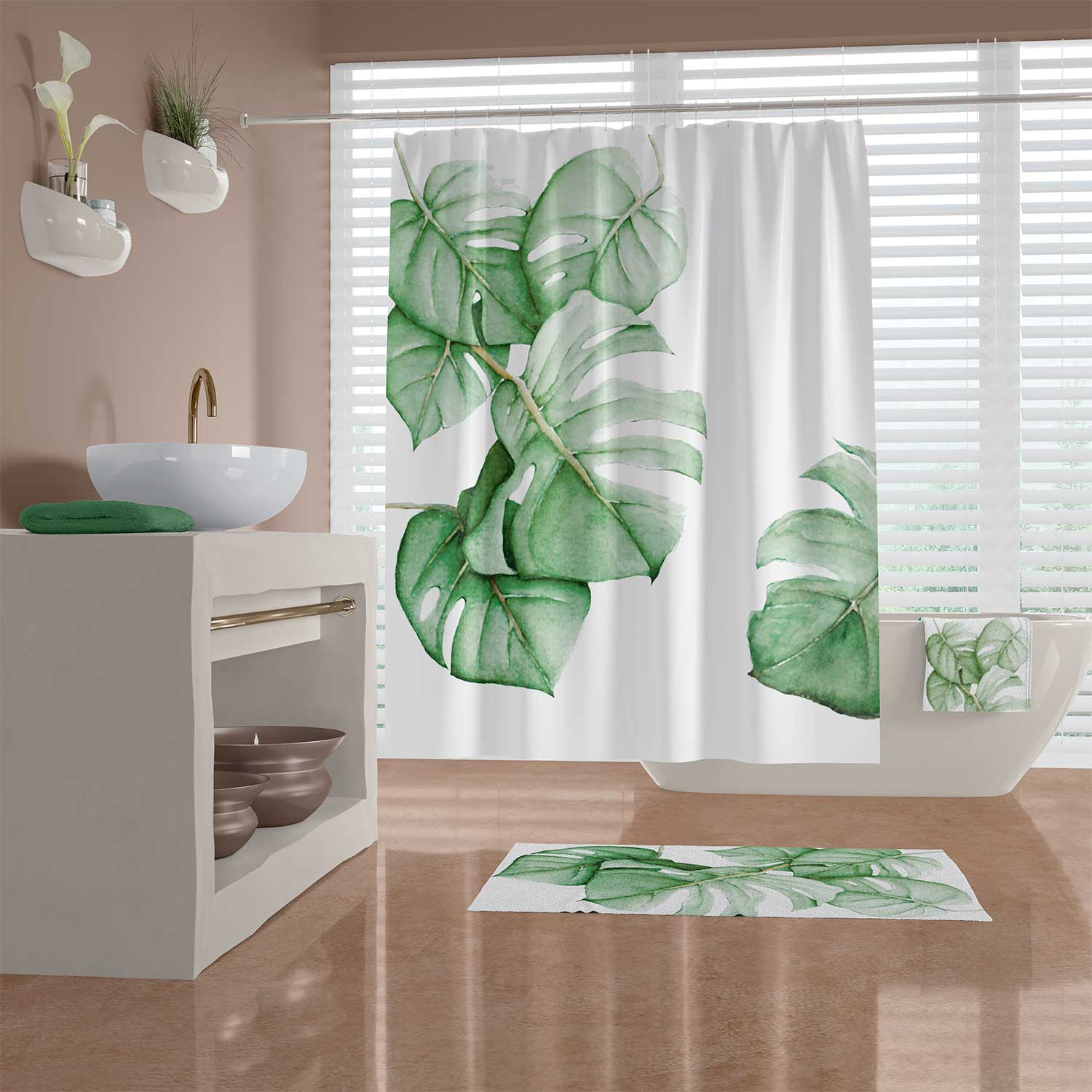 Vibrant green palm leaves shower curtain by Ozscape Designs