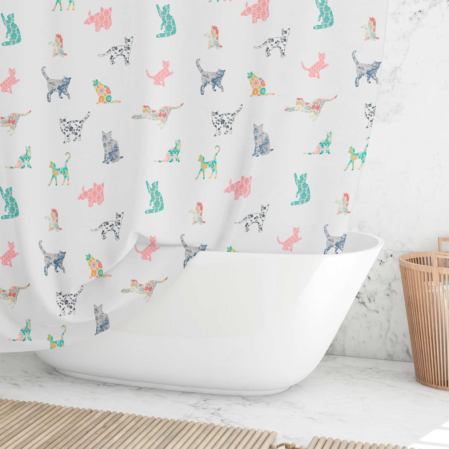 Cat lovers bathroom patchwork cat shower curtain