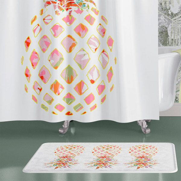 Designer Pineapple Print Shower Curtain for Tropical Bathroom Decor