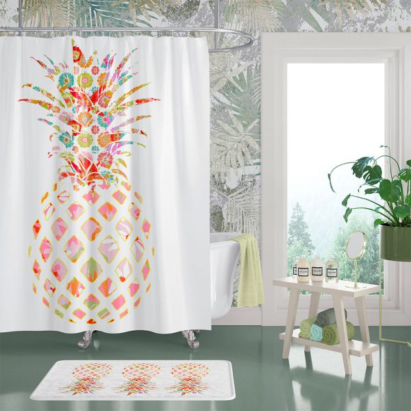 Tropical Pineapple Shower Curtain - Abstract Bathroom Decor
