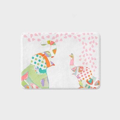 Pink and Orange Elephant Bath Mat For Girls BAthroom