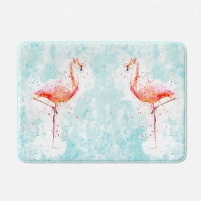 Artistic pink flamingo bath rug for tropical bathroom