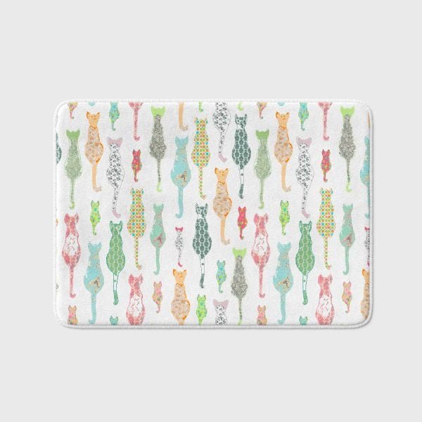 Fun Country Farmhouse Cats Bath Mat For Kids Pastel BAthroom
