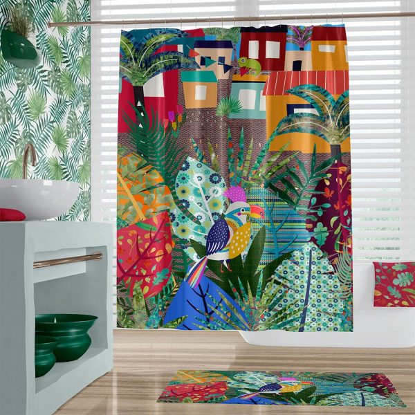 Vibrant Jungle Bird Shower Curtain with Mold & Mildew Resistance for Kids' Bathrooms