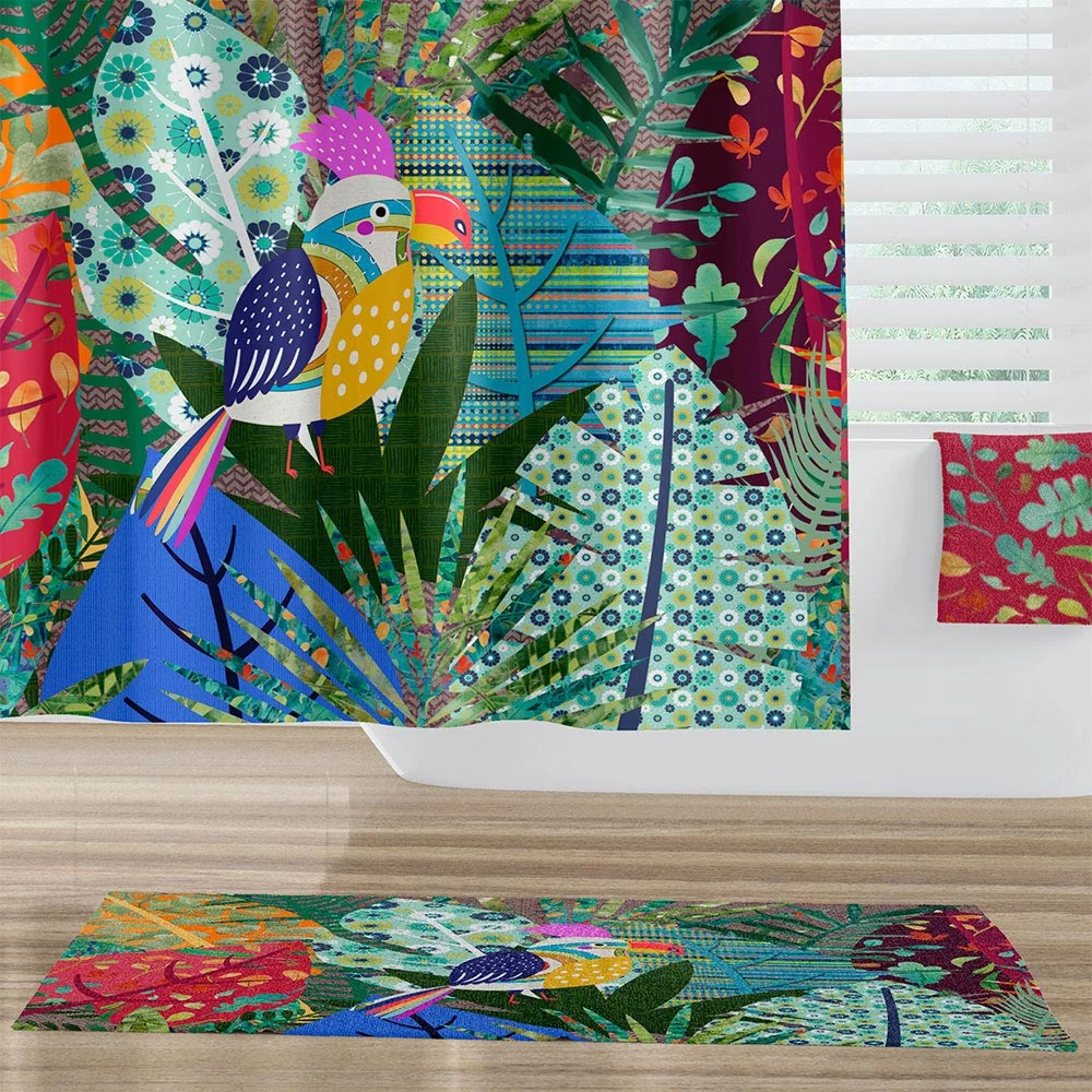 Fun Tropical Shower Curtain with Jungle Bird Design for Kids' Bath Time