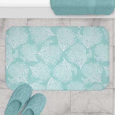 Turquoise Coral Beach Large Bath Mat - Soft, Absorbent and Durable