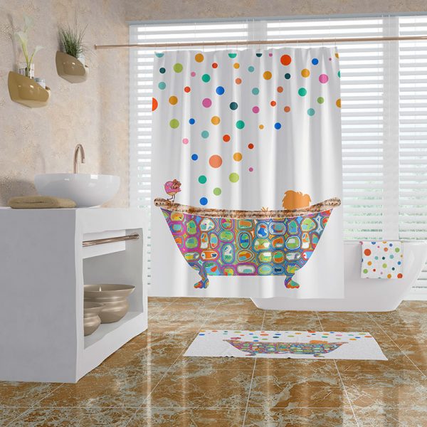 Fun and Whimsical Shower Curtain with Polka Dot Boy in a Bathtub Design