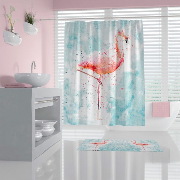 Watercolor Pink Flamingo Shower Curtain, cute and durable