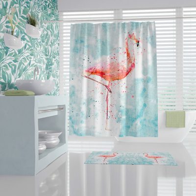 Bathroom Curtain with Adorable Pink Flamingo Pattern