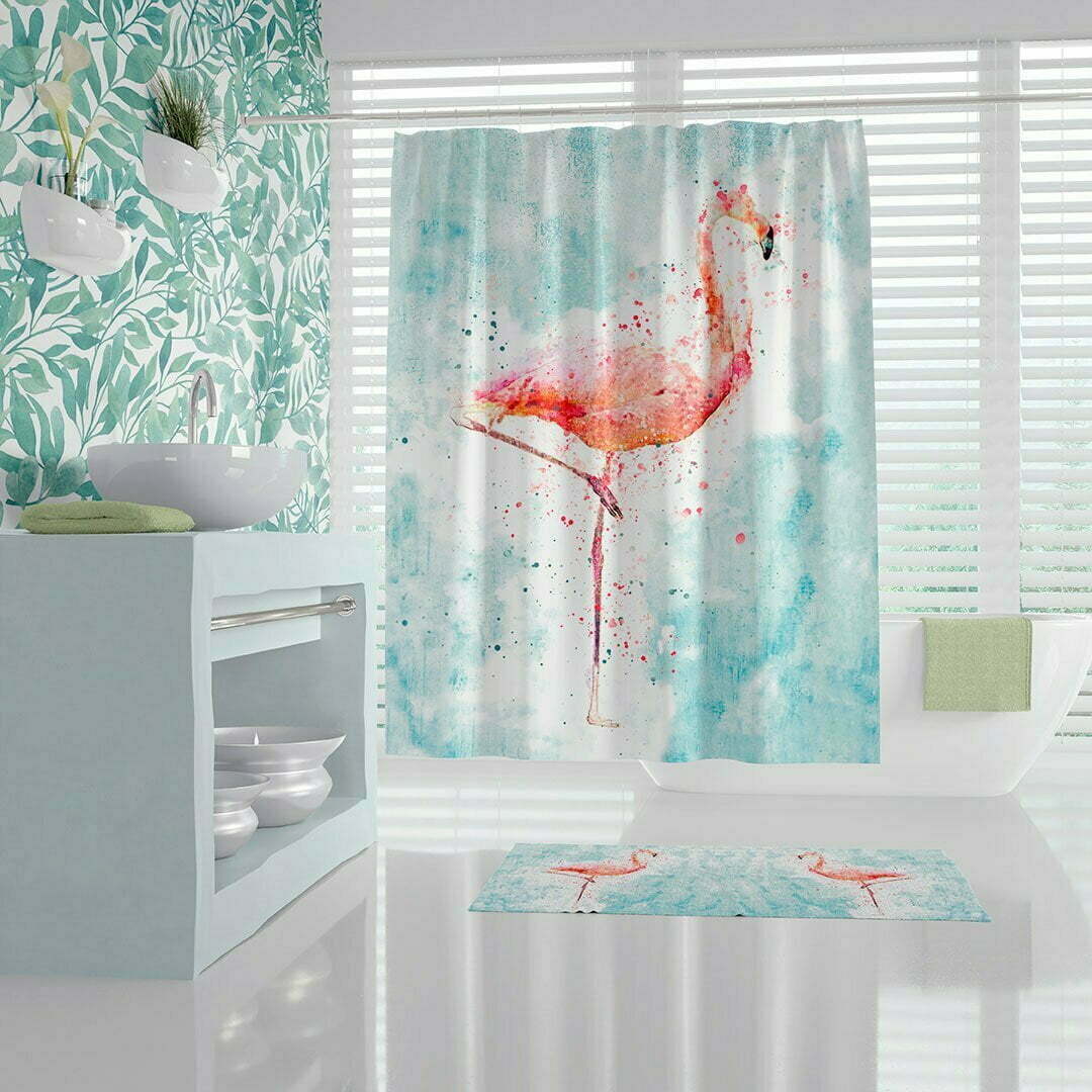 Bathroom Curtain with Adorable Pink Flamingo Pattern