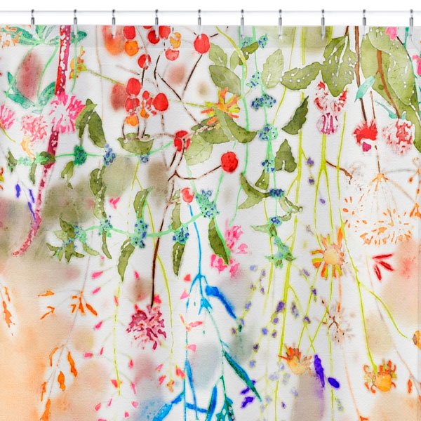 colorful wildflower watercolor printed fabric shower curtain