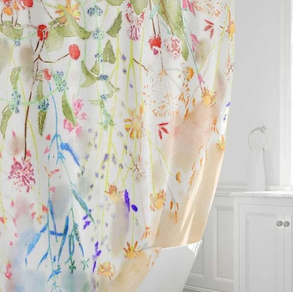 Floral bathroom decor with durable polyester shower curtain