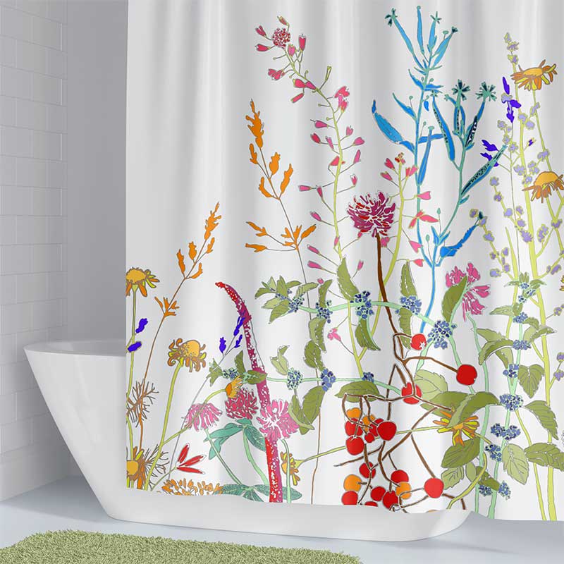 washable wildflower floral shower curtain with mold free water repellent fabric