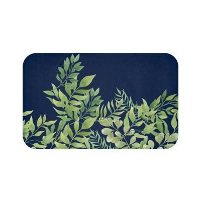 Blue And Green Bathroom Leaves Bath Mat - Unique Botanical Bathroom Decor - 34