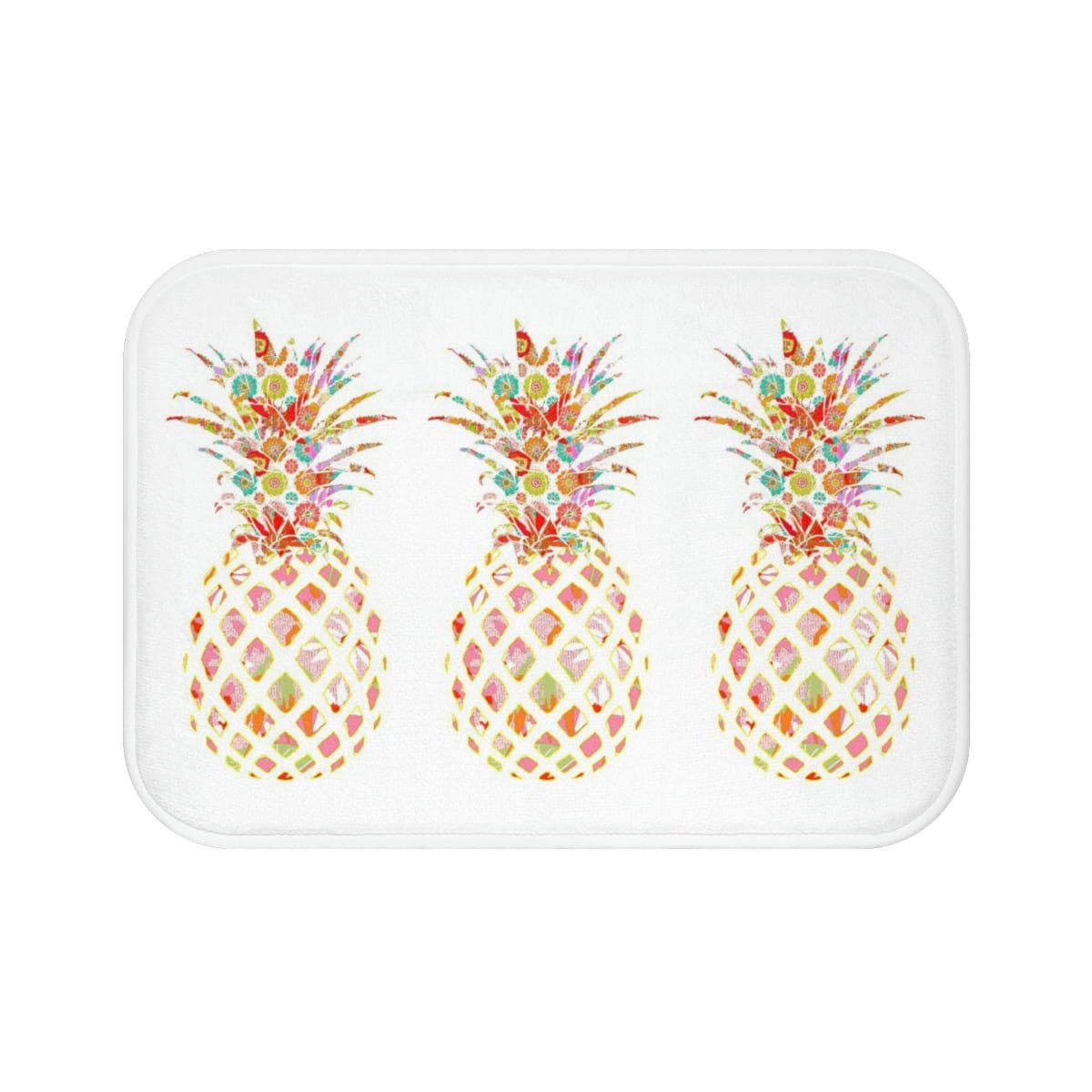 Non - Slip White Bath Mat with Three Tropical Abstract Pineapples - Image 4
