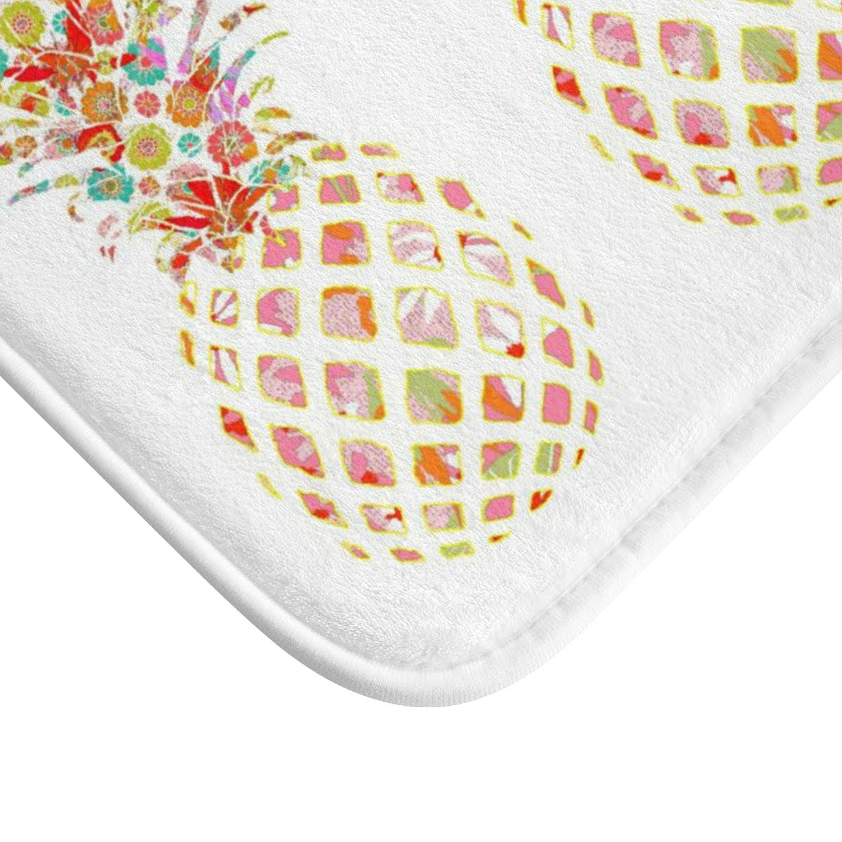 Non - Slip White Bath Mat with Three Tropical Abstract Pineapples - Image 5