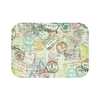 Unisex Bathroom Decor Quick Drying Bath Mat with Traveller Passport Stamps Pattern - 24