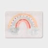 kids non slip bathroom rug with peach and pink stormy cloud rainbow print