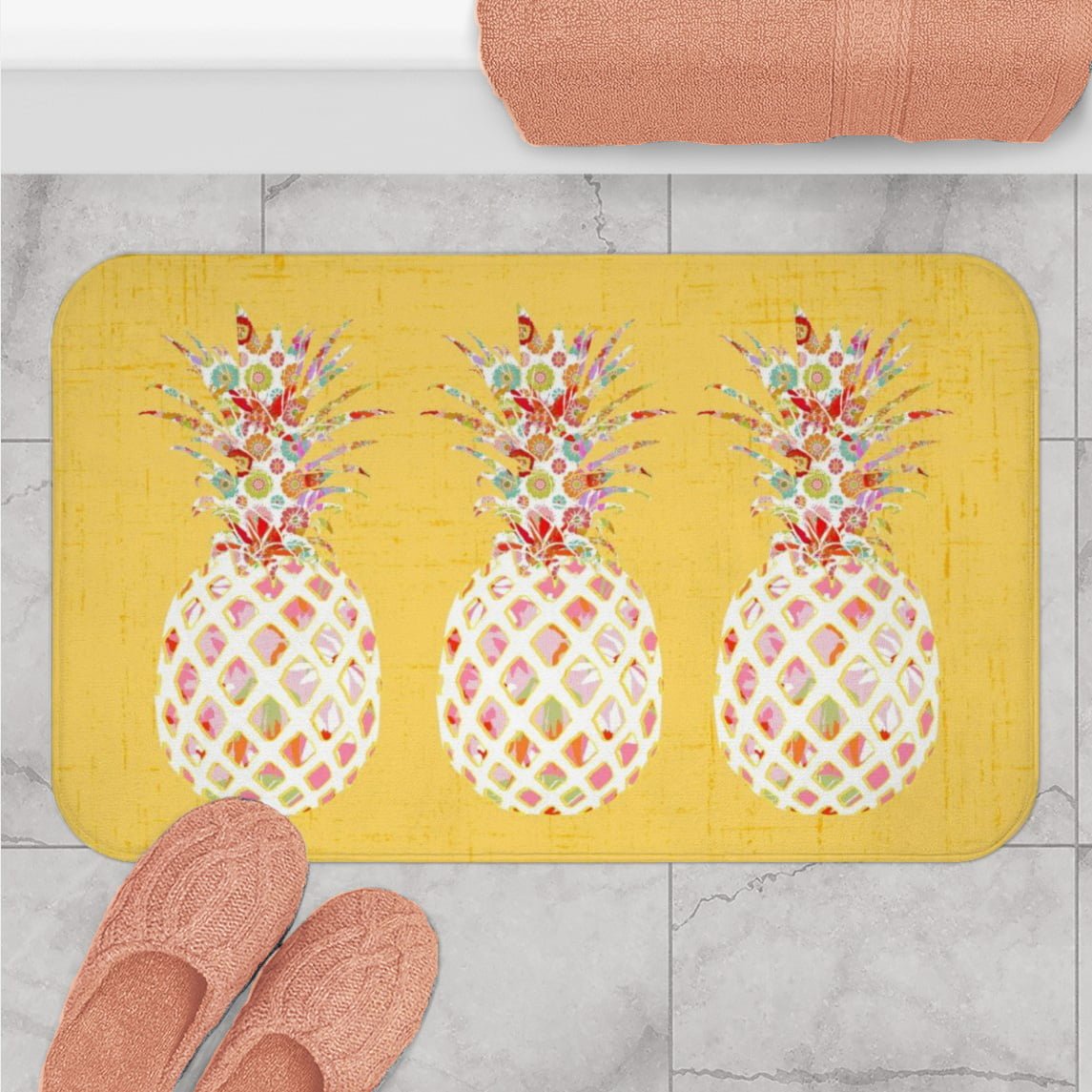 Tropical Bathroom Yellow Pineapple Bath Mat Ozscape Designs Bathroom Decor & Bedroom Decor