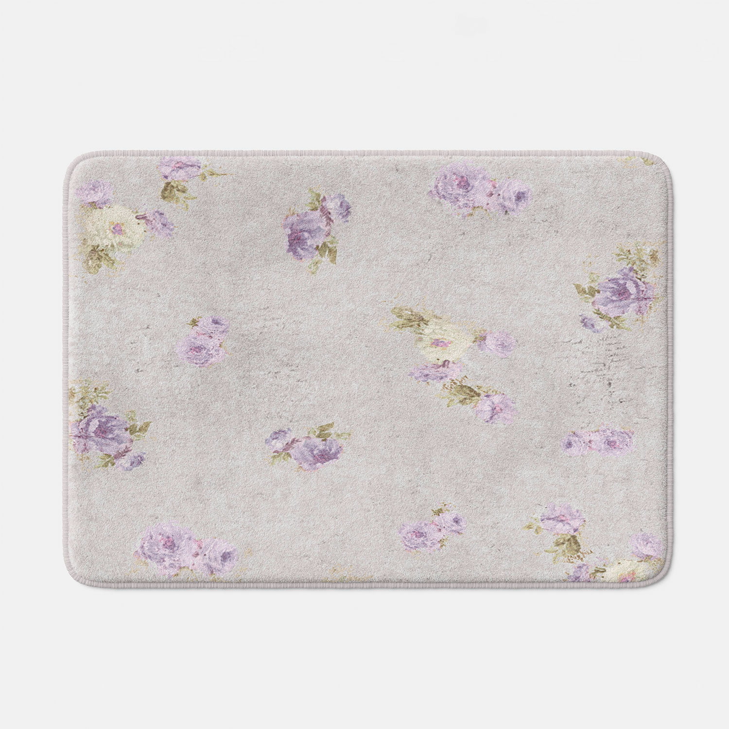 Gray and Lavender Rose Floral Bath Mat