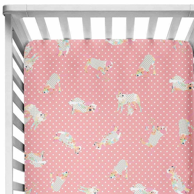 Pink Crib Sheets For Baby Girl Cot With Puppy Dogs And Polka Dot