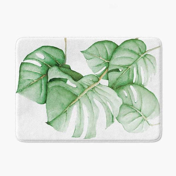 Tropical Green Palm Leaves Non Slip Memory Foam Bath Mat