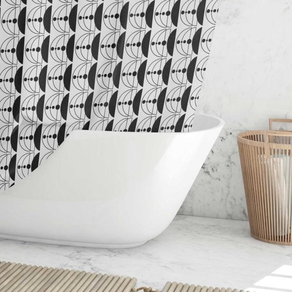 detailed view geometric black and white shower curtain
