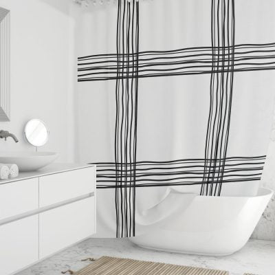 modern geometric black and white chequered shower curtain