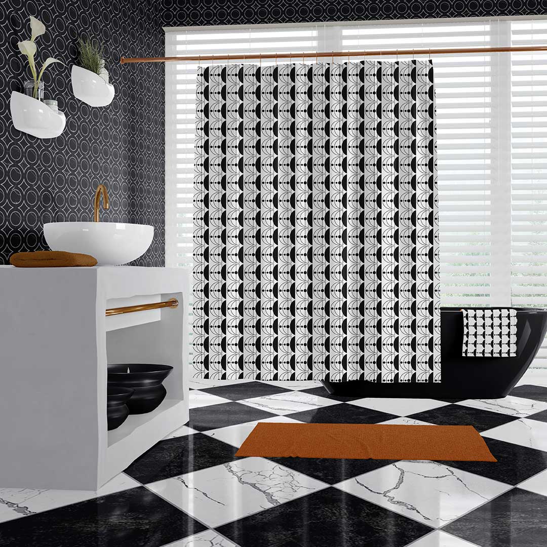 Striking Modern Black And White Geometric Fabric Shower Curtain