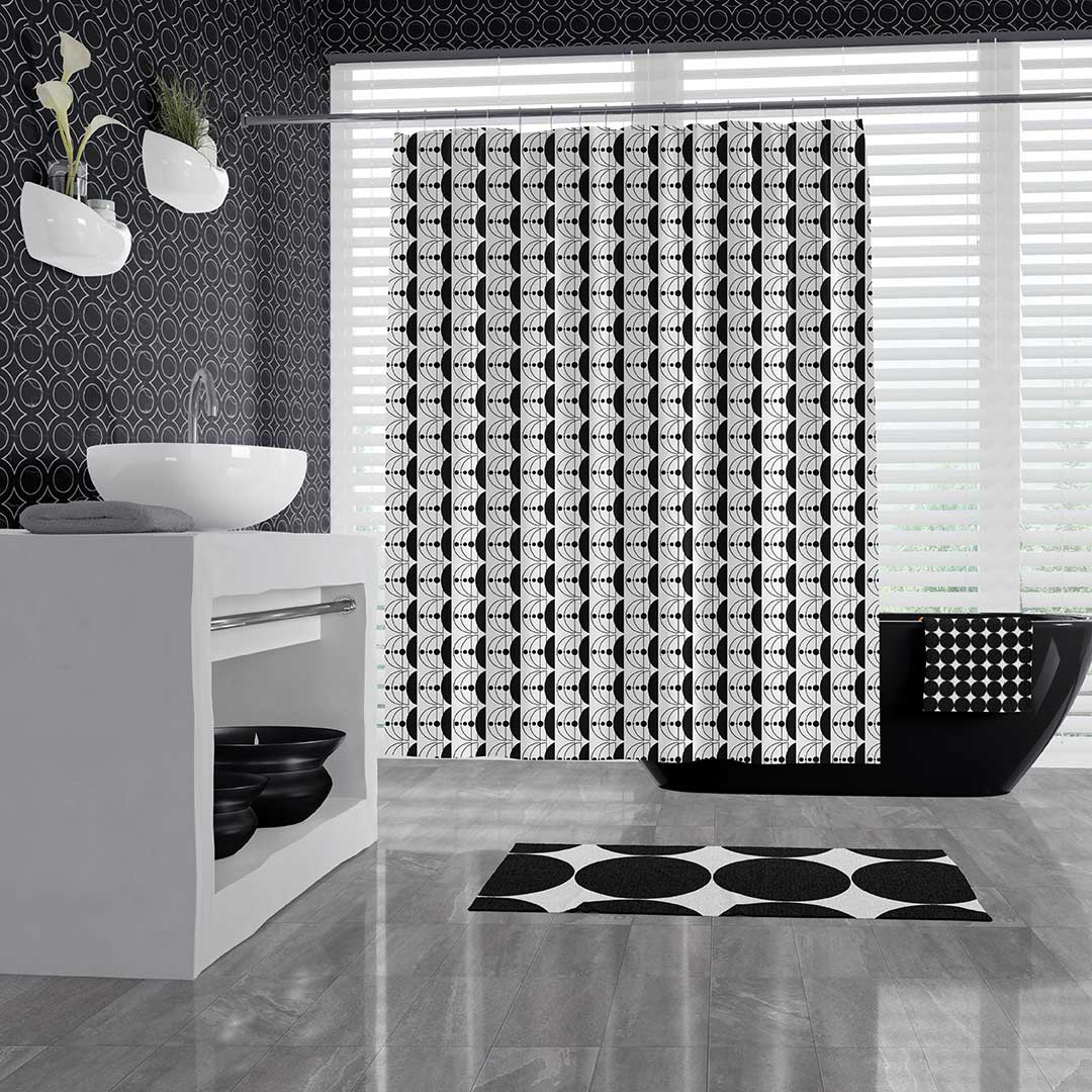 Geometric Print Fabric Shower Curtain - Bold Black & White, Waterproof, Washable & Includes 12 Hooks - Image 4