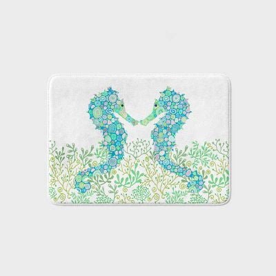 Blue And Green Seahorse Bath Mat For Toddler Kids