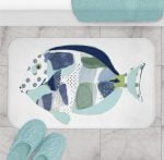 cute blue fish bathmat for kids bathroom set