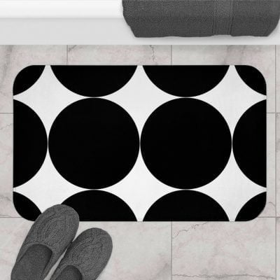 geometric bathmat with black and white circles