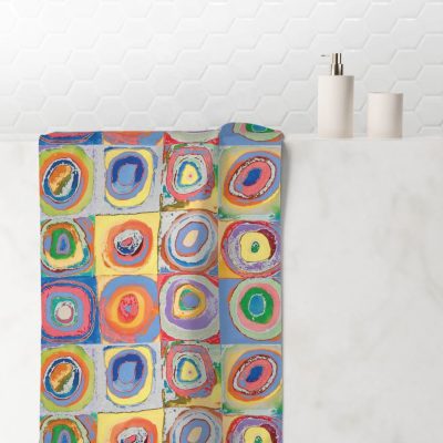 colorful geometric circles abstract bath towel for a modern bathroom