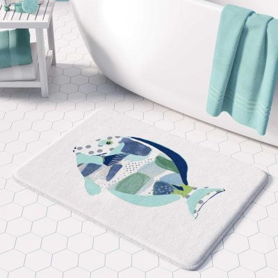 Kids Modern Big Blue Fish Bath Mat