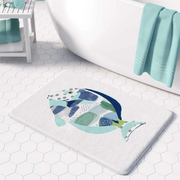 Kids Modern Big Blue Fish Bath Mat