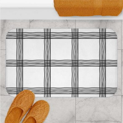 black and white checked bathmat