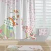 elephant shower curtain in pink and orange