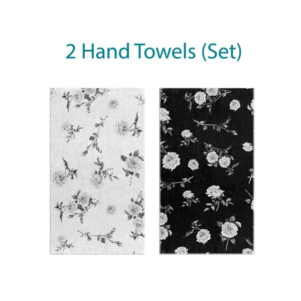 black and white floral hand towel set