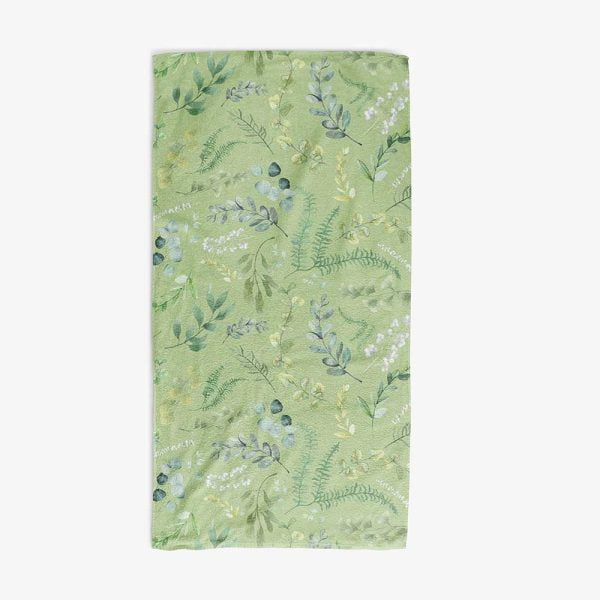 Elegant Leafy Green Apple Green Watercolor Floral Bath Towel by Ozscape Designs